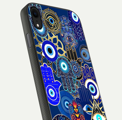 Mystic Palm Guard Glass Case for iPhone X close-up angled shot showing eye symbol and fine texture