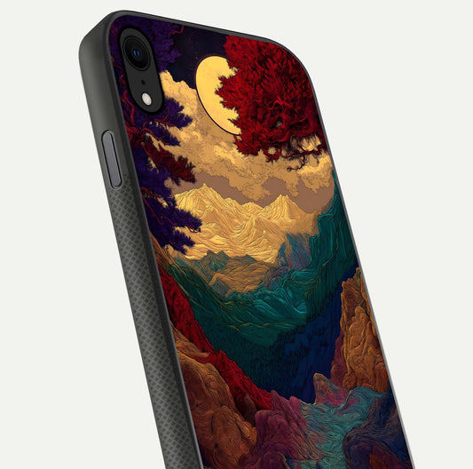 Mystic Valley Light Glass Case for iPhone X close-up angled shot highlighting gradient sky and reflection