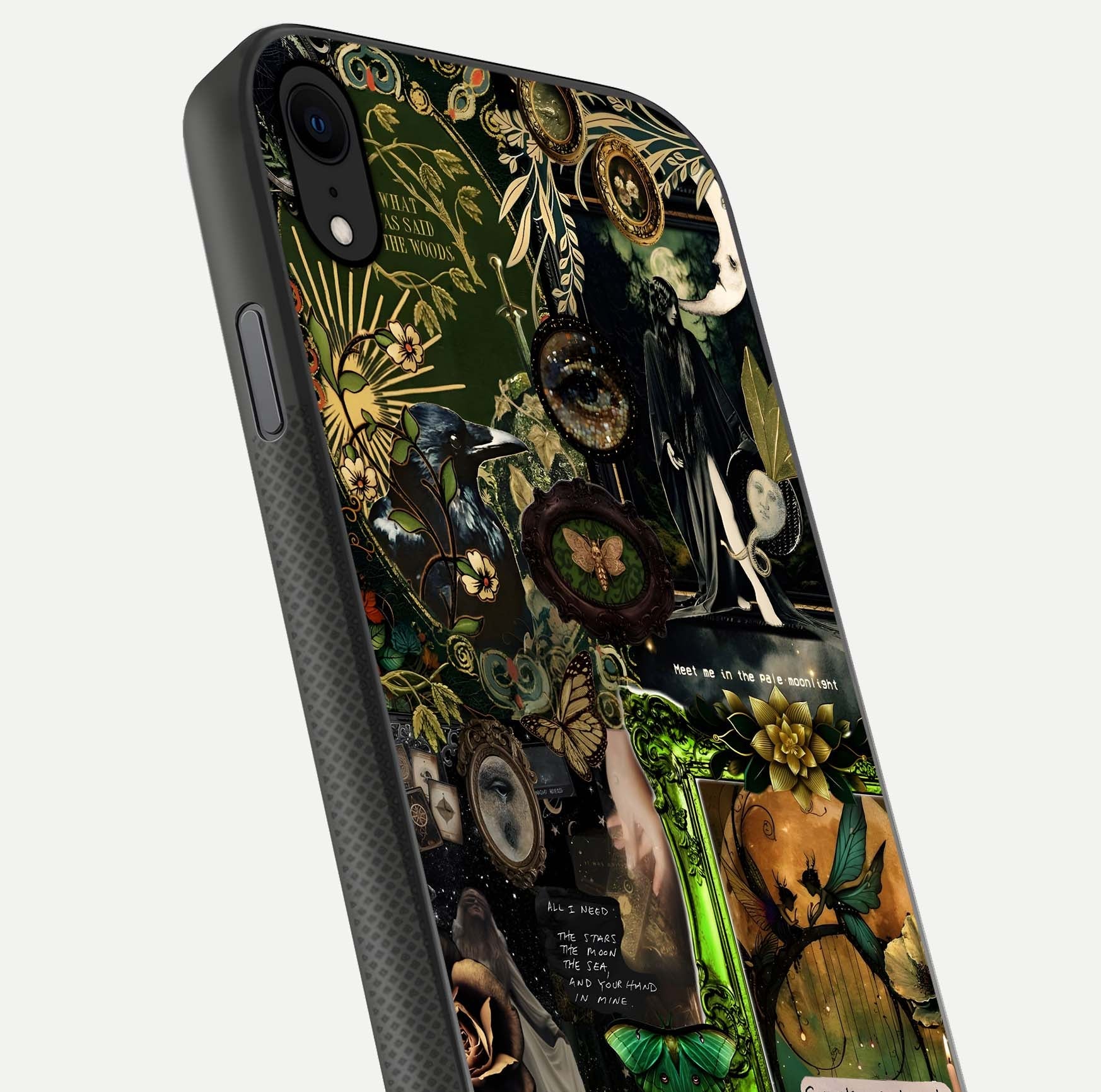 Mystic Woods Secret Glass Case for iPhone X close-up angled shot highlighting tree texture and reflection