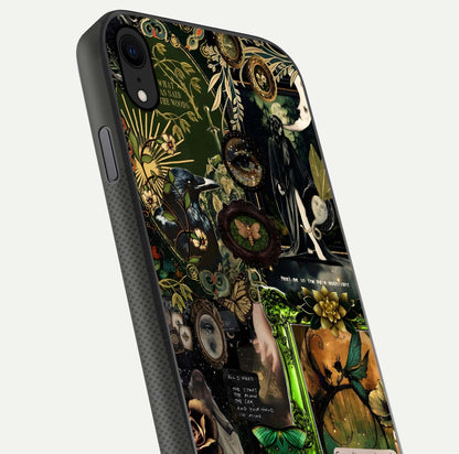 Mystic Woods Secret Glass Case for iPhone X close-up angled shot highlighting tree texture and reflection