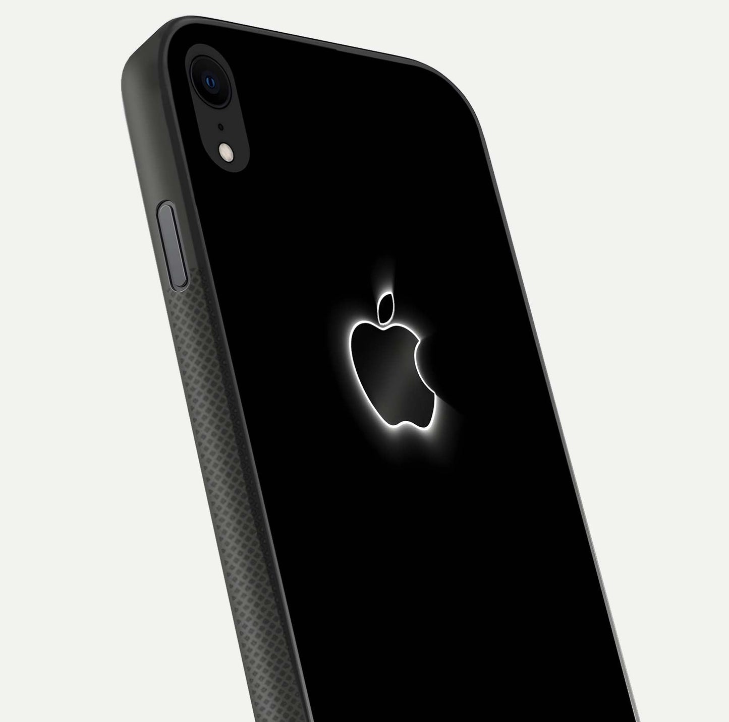 Neon Apple Glow Glass Case for iPhone X close-up angled shot highlighting neon reflection and color pop