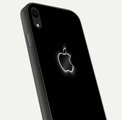 Neon Apple Glow Glass Case for iPhone X close-up angled shot highlighting neon reflection and color pop