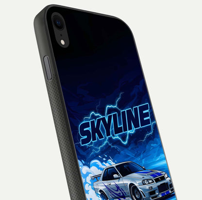 Neon Drift Beast Glass Case for iPhone X close-up angled shot highlighting glowing streaks and vivid reflection