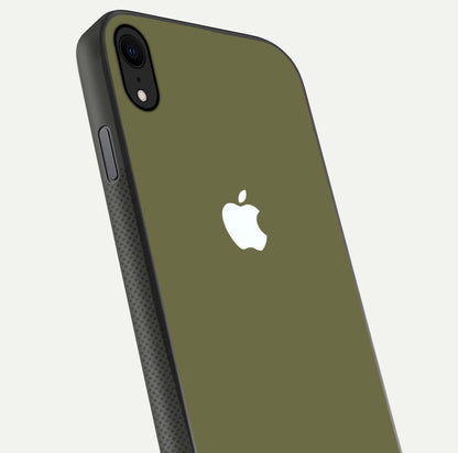 Olive Matte Essence Glass Case for iPhone X close-up angled shot showing soft reflection and minimal finish