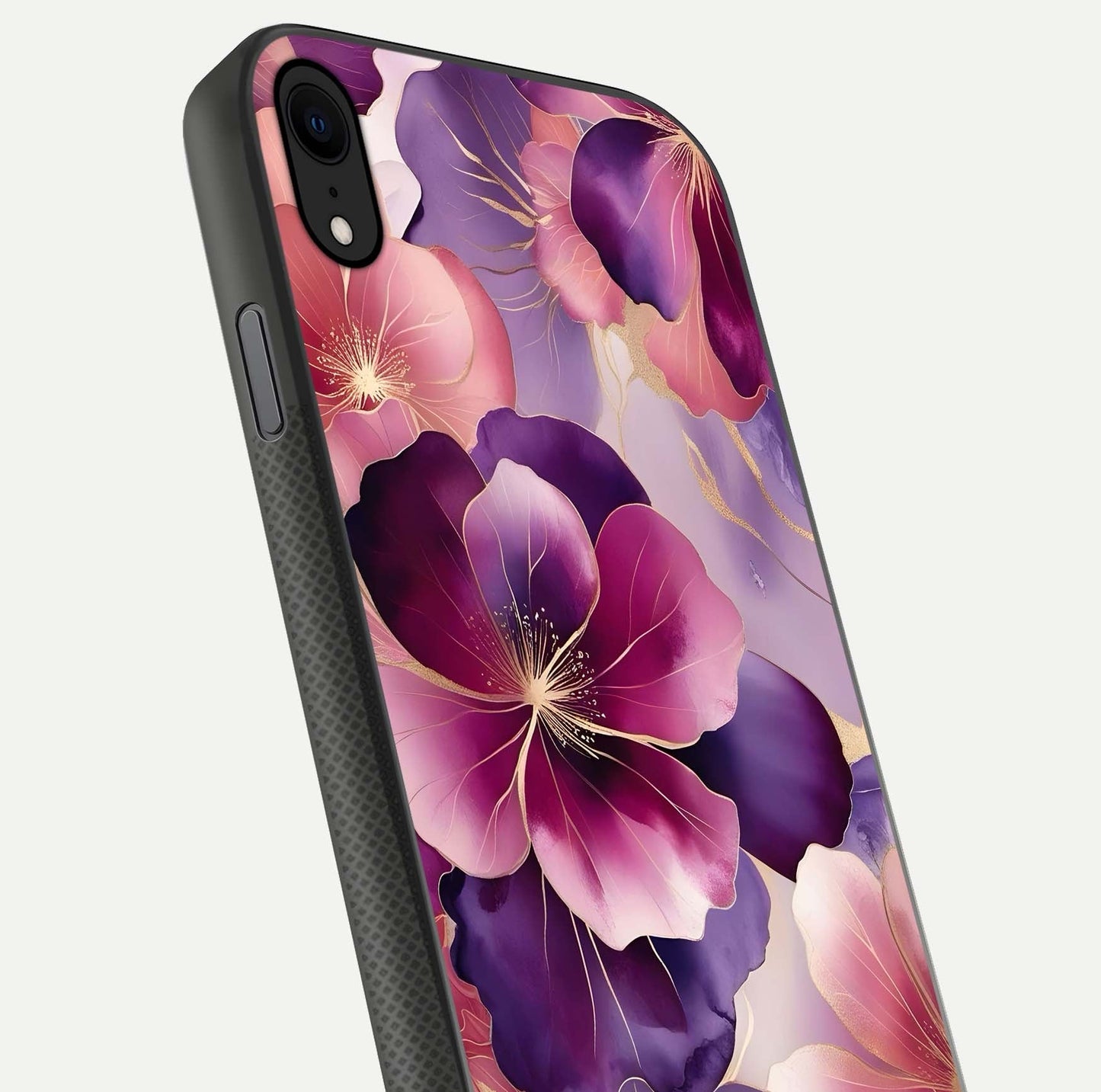 Pink Bouquet Florals Glass Case for iPhone X close-up angled shot showing bouquet details and reflection