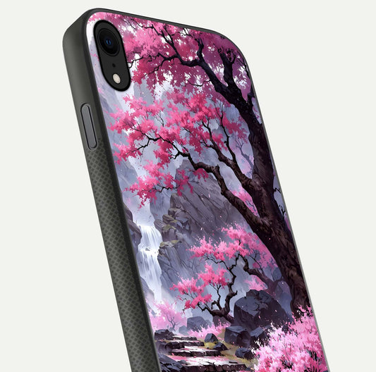 Pinkish Scenery Glass Case for iPhone X close-up angled shot showing reflection and gradient color blend