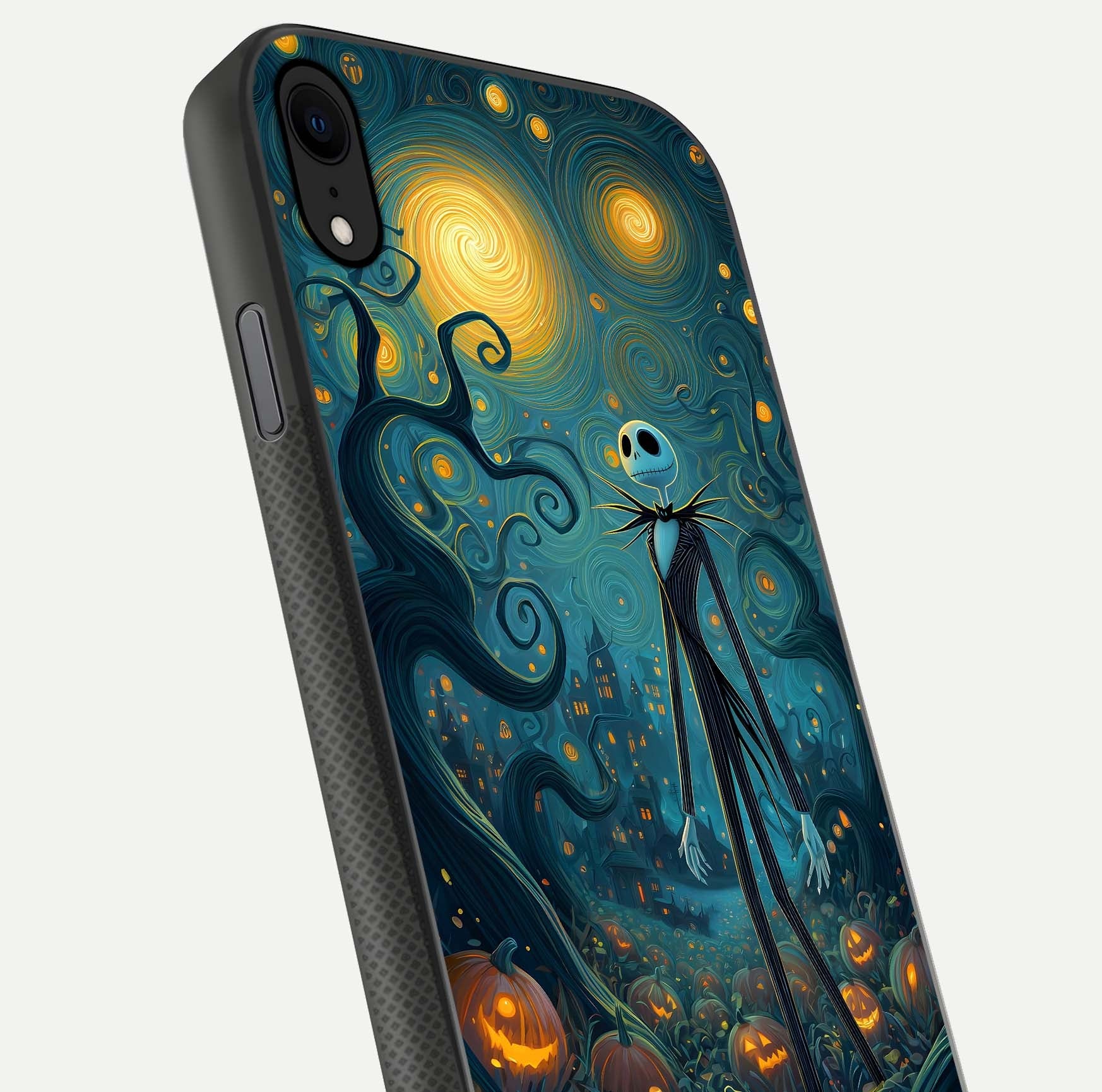 Pumpkin Moonlight Tale Glass Case for iPhone X close-up angled shot highlighting reflection and vibrant glow