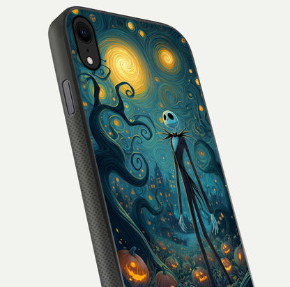 Pumpkin Moonlight Tale Glass Case for iPhone X close-up angled shot highlighting reflection and vibrant glow