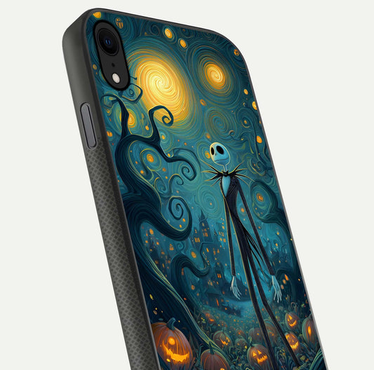 Pumpkin Moonlight Tale Glass Case for iPhone X close-up angled shot highlighting reflection and vibrant glow