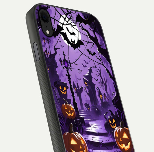 Pumpkin Patch Halloween Glass Case for iPhone X close-up angled shot highlighting pumpkin texture and shine