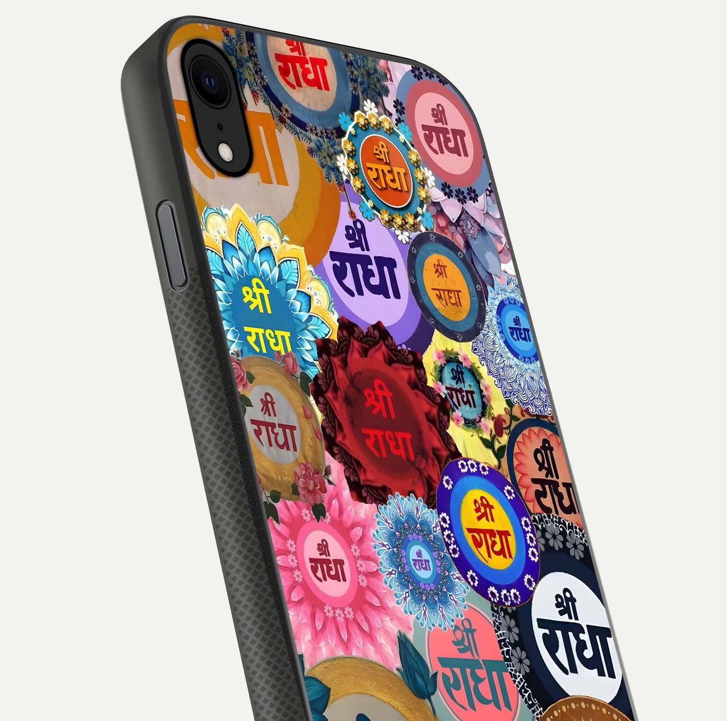 Radha Divine Bloom Glass Case for iPhone X close-up angled shot highlighting divine detailing and shine