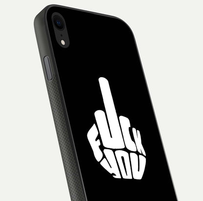 Rebel Mode On Glass Case for iPhone X close-up angled shot highlighting reflective text and sharp design