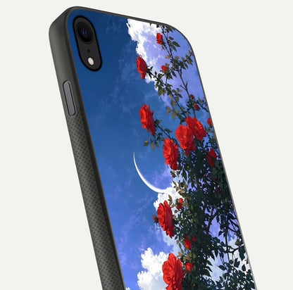 Rose Drift Flowers Glass Case for iPhone X close-up angled shot highlighting floral texture and reflection