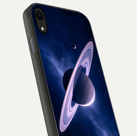 Saturn Ring Mystique Glass Case for iPhone X close-up angled shot highlighting ring detail and HD reflection