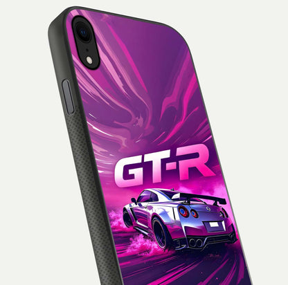 Speed Drift Legend Glass Case for iPhone X close-up angled shot highlighting speed lines and reflection