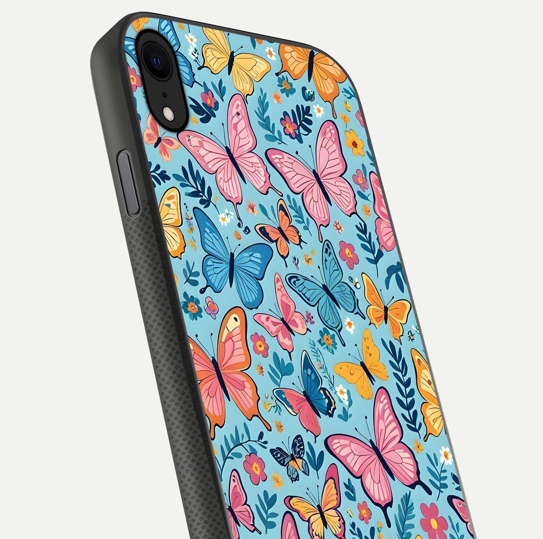 Spring Wing Garden Glass Case for iPhone X close-up angled shot highlighting petal details and reflection