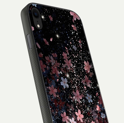 Starlit Flower Dreams Glass Case for iPhone X close-up angled shot highlighting petal reflection and HD depth