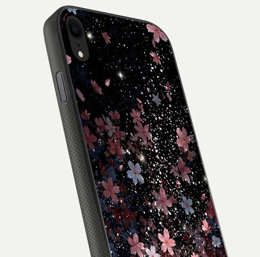 Starlit Flower Dreams Glass Case for iPhone X close-up angled shot highlighting petal reflection and HD depth