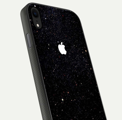 Starry Apple Galaxy Glass Case for iPhone X close-up angled shot highlighting star details and gloss