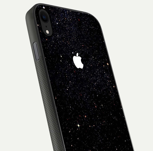 Starry Apple Galaxy Glass Case for iPhone X close-up angled shot highlighting star details and gloss