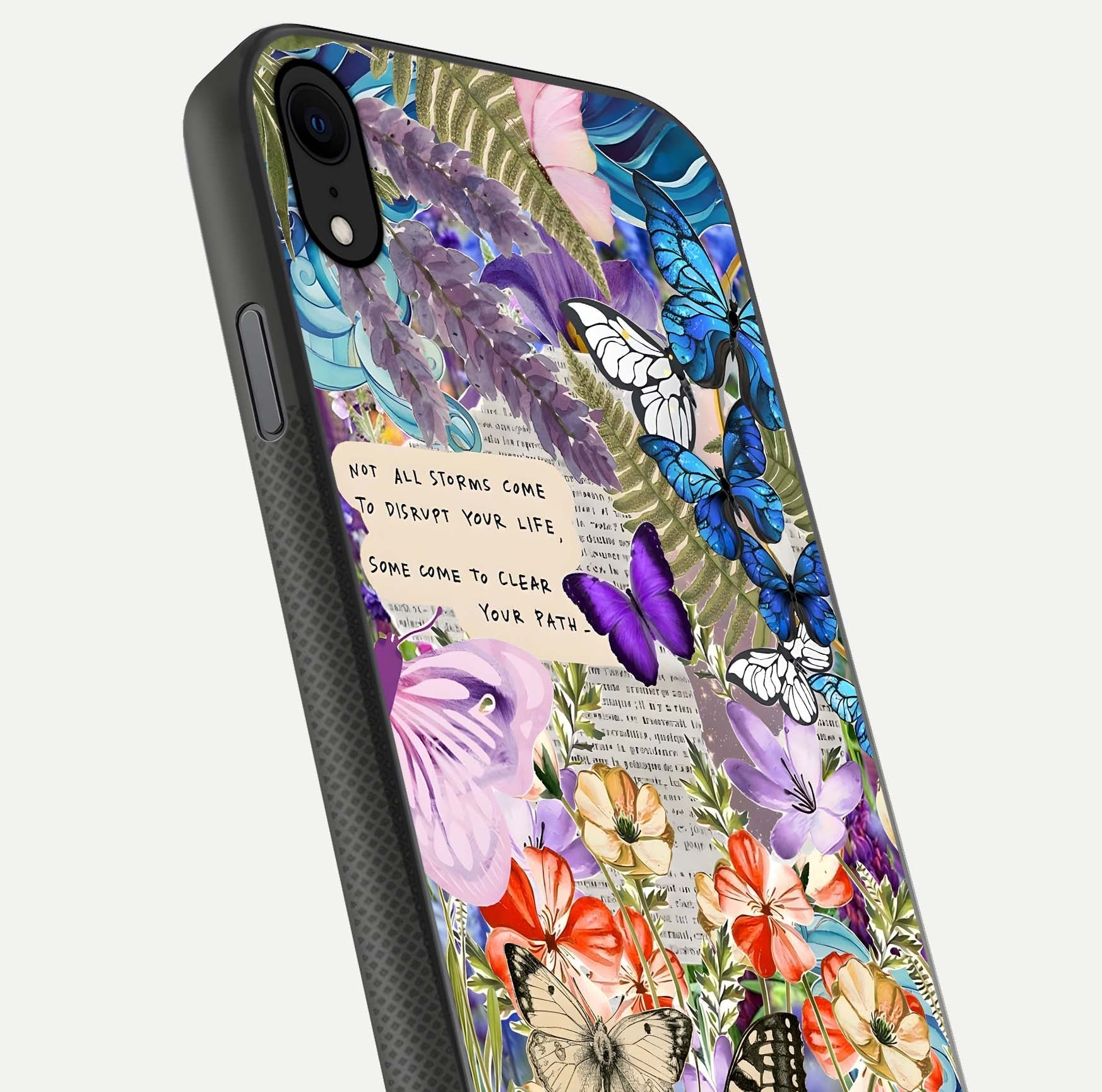 Storm Path Bloom Glass Case for iPhone X close-up angled shot highlighting bloom texture and reflection