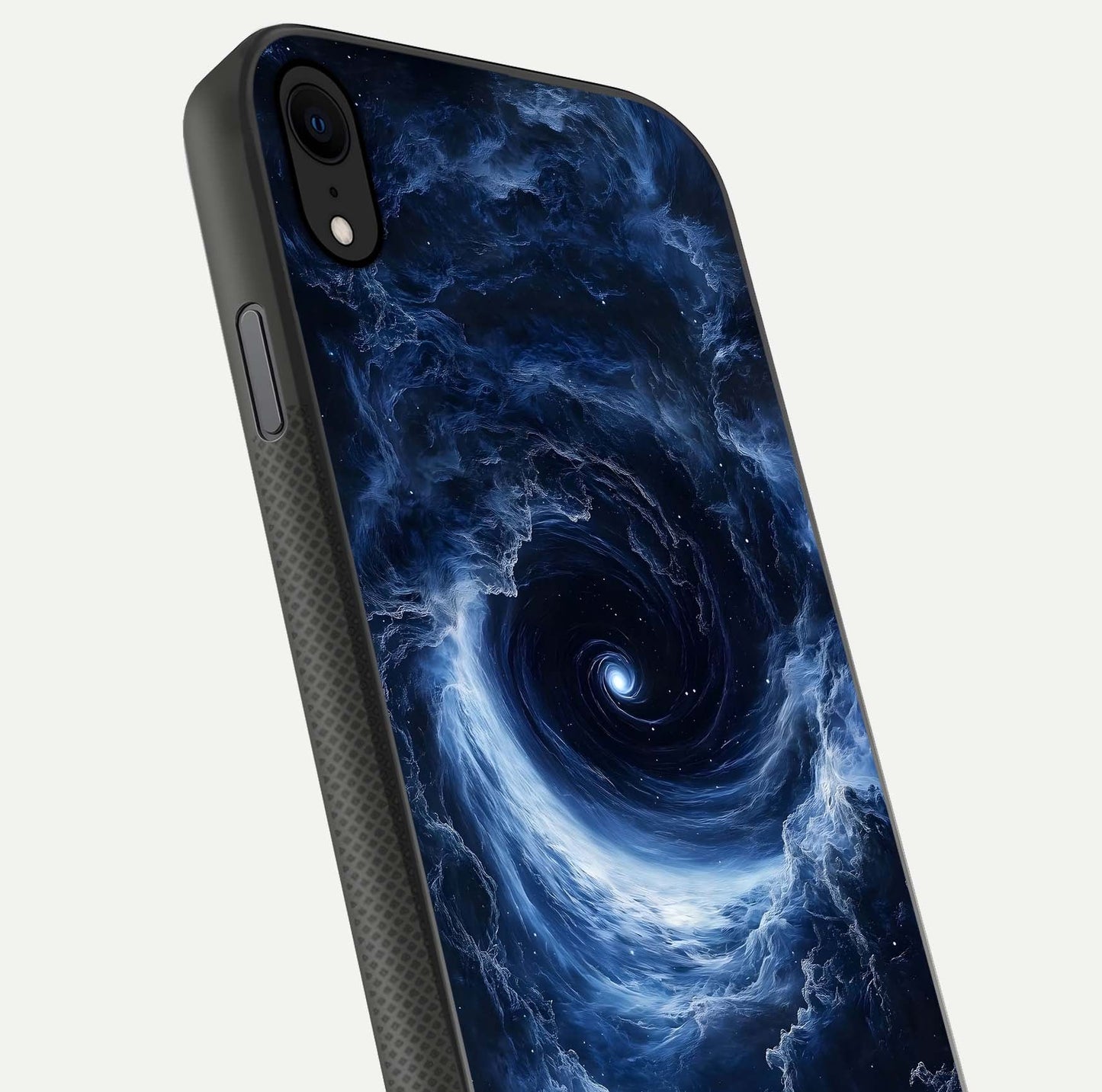 Stunning Galaxy Glass Case for iPhone X close-up angled shot highlighting nebula tones and HD reflection