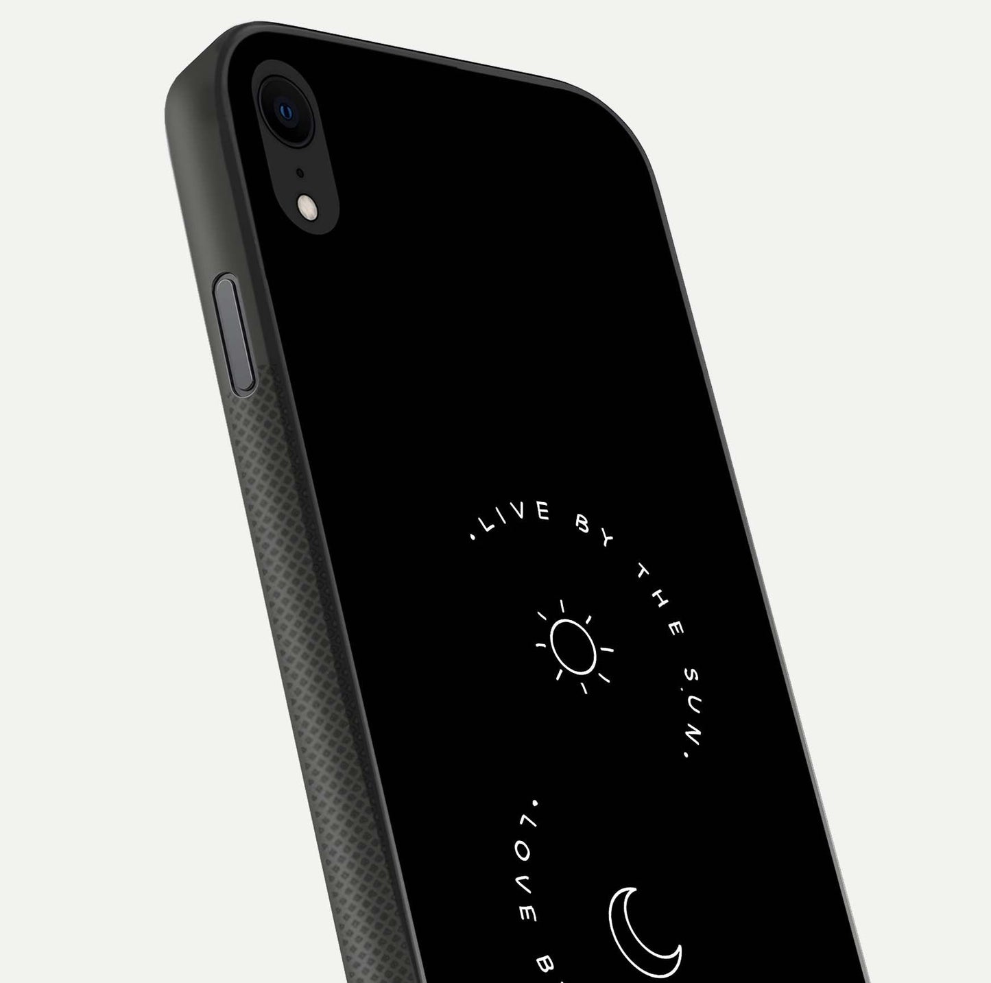 Sun Moon Balance Glass Case for iPhone X close-up angled shot highlighting cosmic art and HD reflection