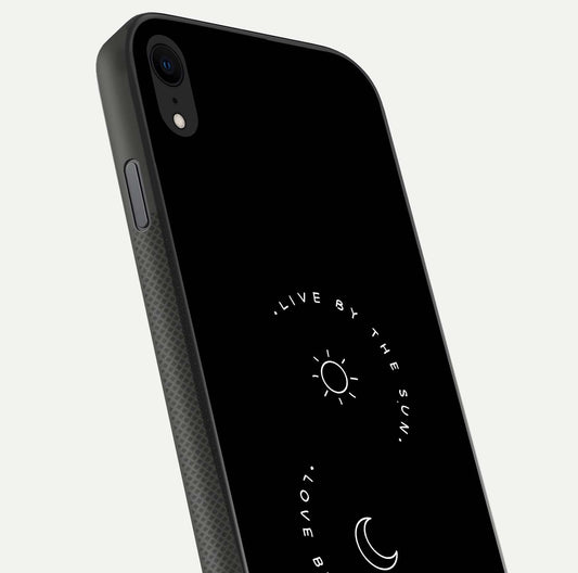Sun Moon Balance Glass Case for iPhone X close-up angled shot highlighting cosmic art and HD reflection