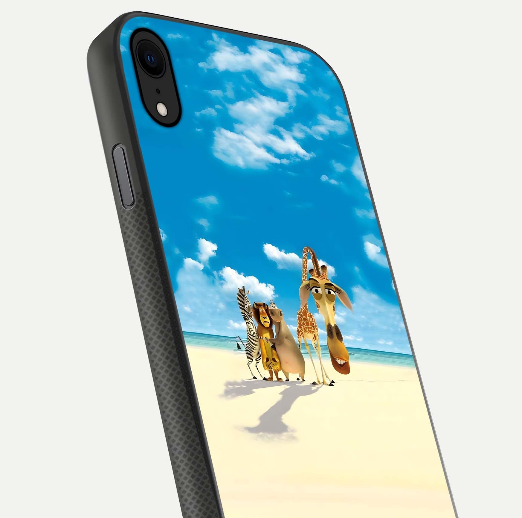 Tropical Fun Squad Glass Case for iPhone X close-up angled shot highlighting vibrant tones and texture