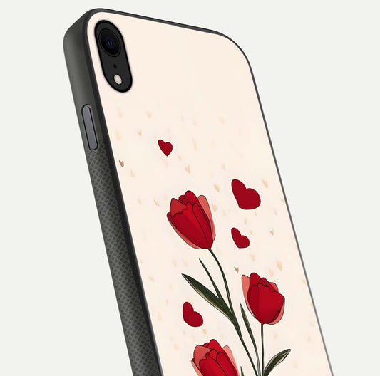 Tulip With Heart Glass Case for iPhone X close-up angled shot highlighting petal details and reflection