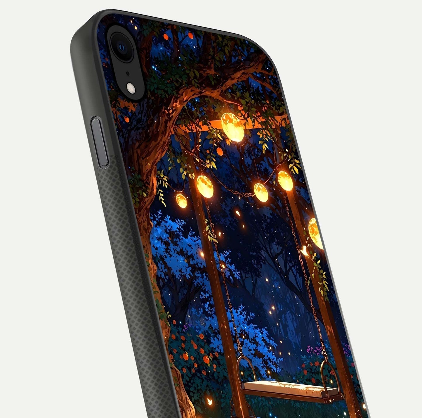 Twilight Garden Swing Glass Case for iPhone X close-up angled shot highlighting floral tones and reflection