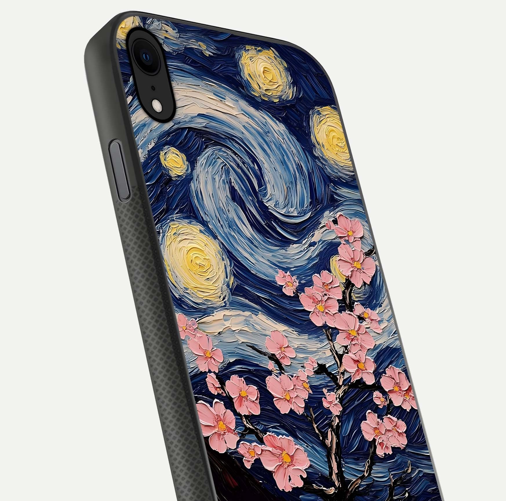 Van Gogh Scenery Glass Case for iPhone X close-up angled shot highlighting brushwork texture and color depth