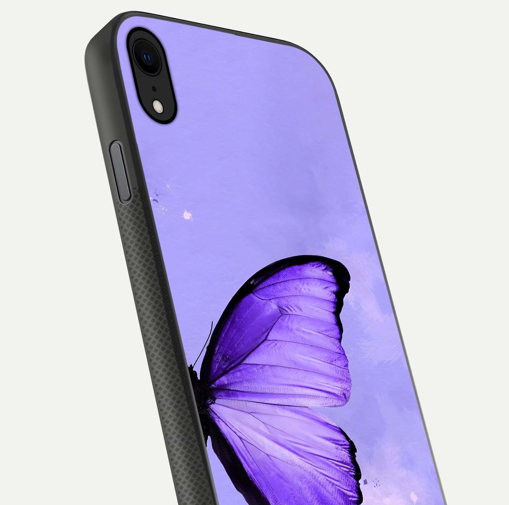 Violet Dream Wing Glass Case for iPhone X close-up angled shot highlighting wing texture and reflection