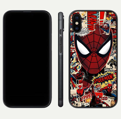Aesthetic Wonder Spider Glass Case for iPhone 16 Pro dual-view layout showing premium glass shine and strong edge design