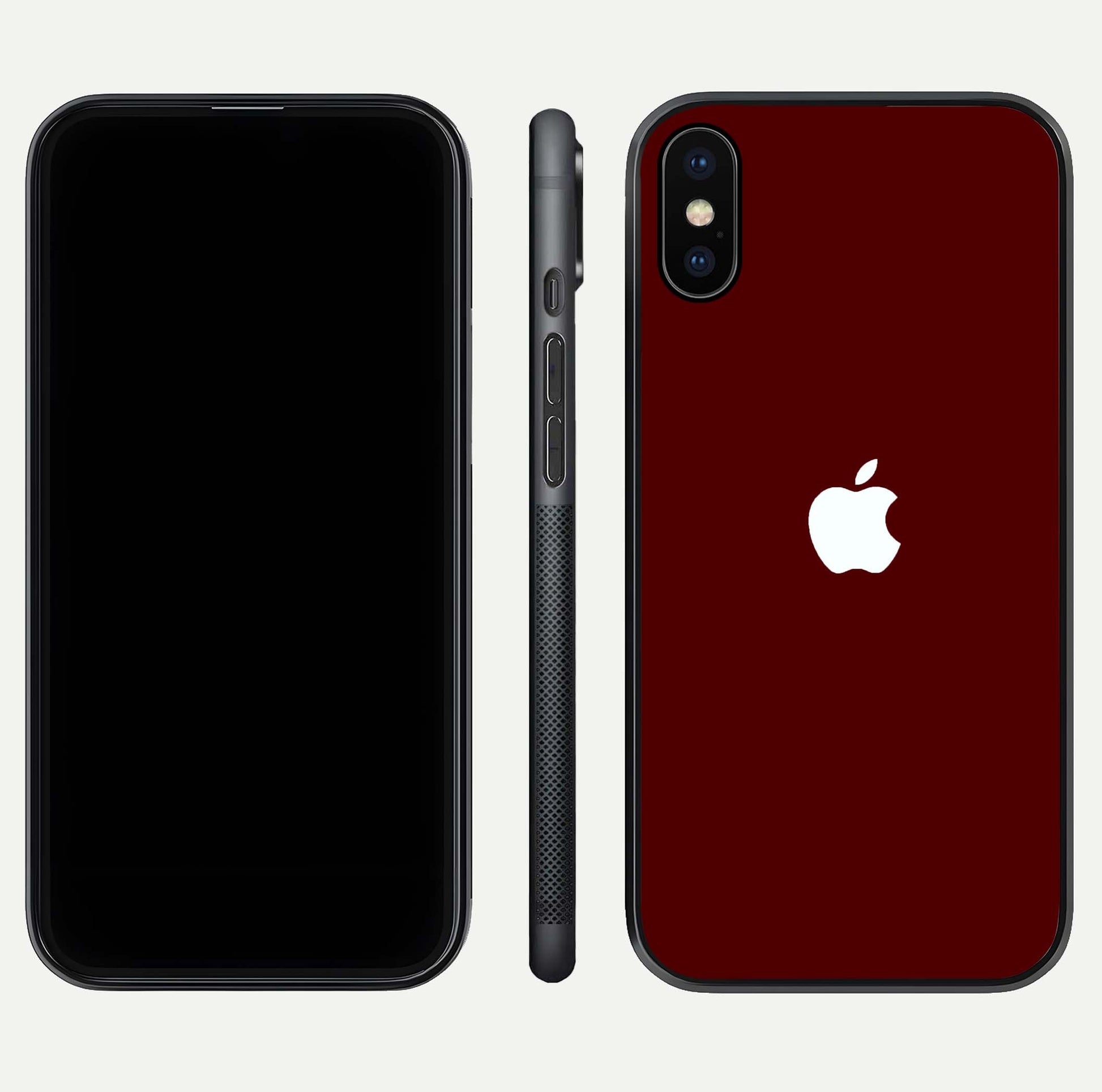 Apple Crimson Core Glass Case for iPhone X dual-view layout displaying smooth edges and strong protection build