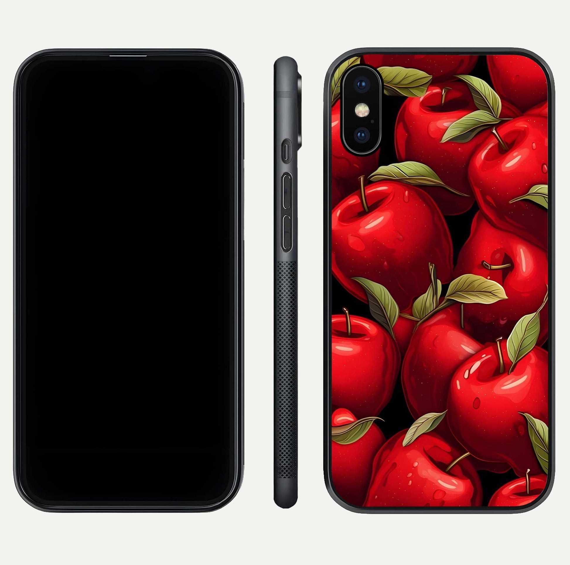 Apple Pattern Glass Case for iPhone X front and back layout highlighting clean lines and protective glass finish