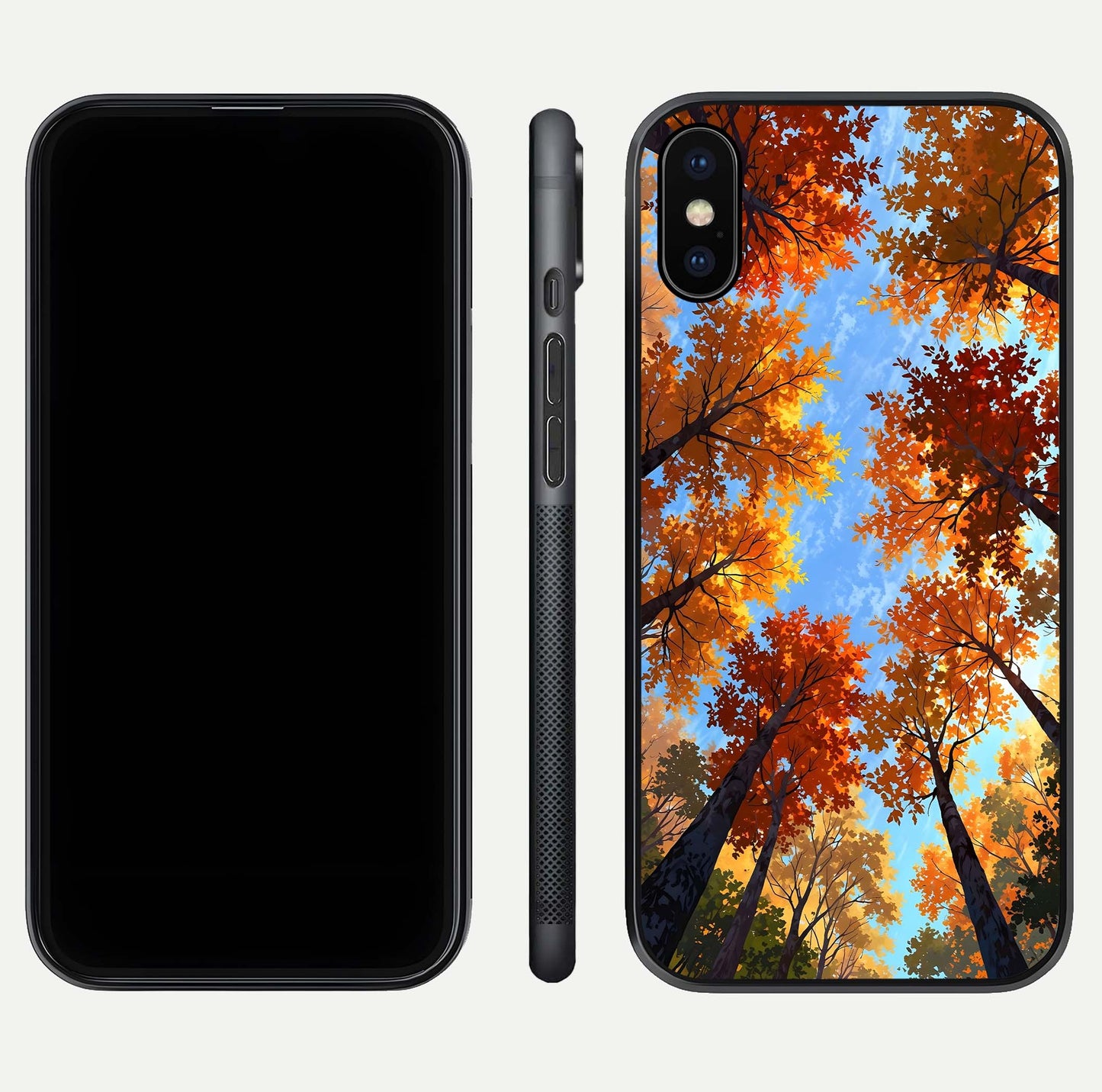 Autumn Sky Rise Glass Case for iPhone X front and back layout showing sky print and edge smoothness