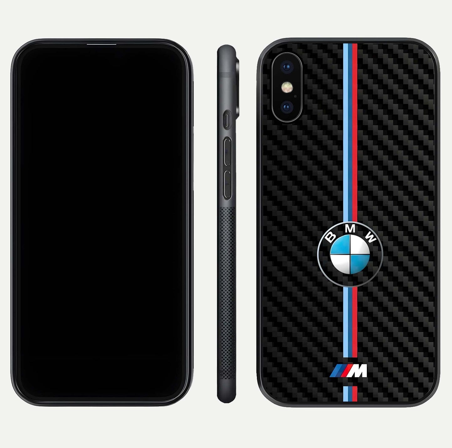 BMW Pattern Glass Case for iPhone X front-and-back layout displaying car-themed art and premium glass gloss