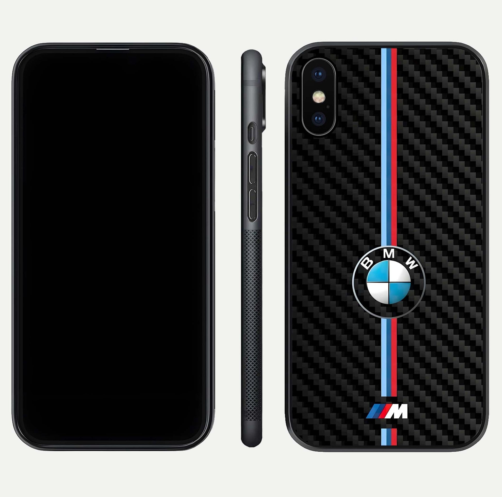 BMW Pattern Glass Case for iPhone X front-and-back layout displaying car-themed art and premium glass gloss