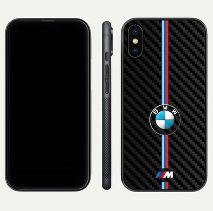 BMW Pattern Glass Case for iPhone X front-and-back layout displaying car-themed art and premium glass gloss