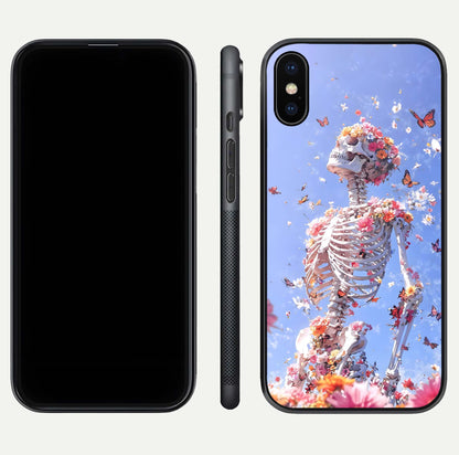 Bloom Beyond Bones Glass Case for iPhone X dual-view layout showing creative aesthetic and edge design