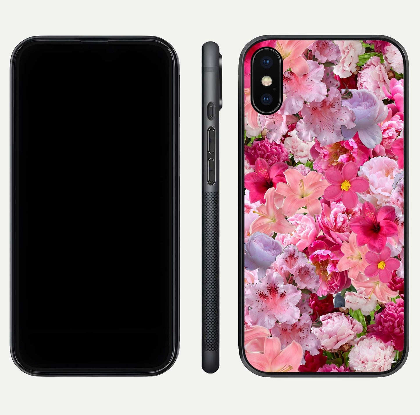 Bloom Crush Fantasy Glass Case for iPhone X dual-view layout highlighting edges and premium shine