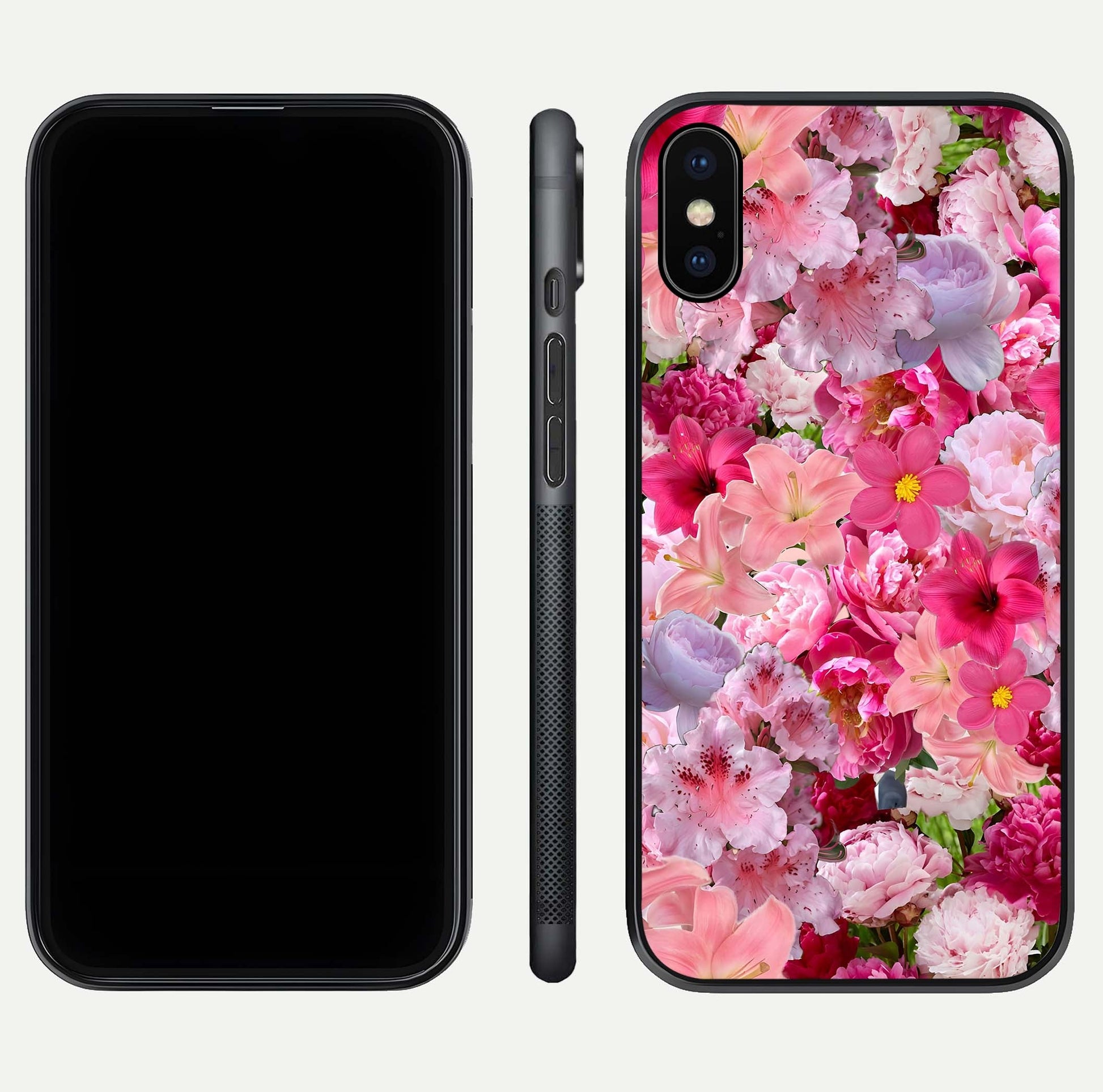Bloom Crush Fantasy Glass Case for iPhone X dual-view layout highlighting edges and premium shine