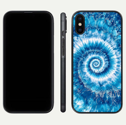 Blue Galaxy Wave Glass Case for iPhone X front-and-back layout showing gradient flow and shine clarity