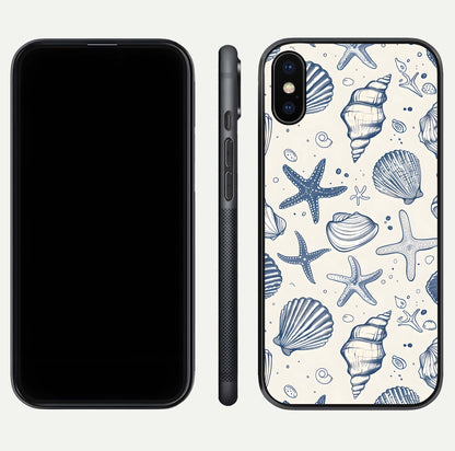 Blue Ocean Outline Glass Case for iPhone X front-and-back layout showing minimal wave design and HD gloss