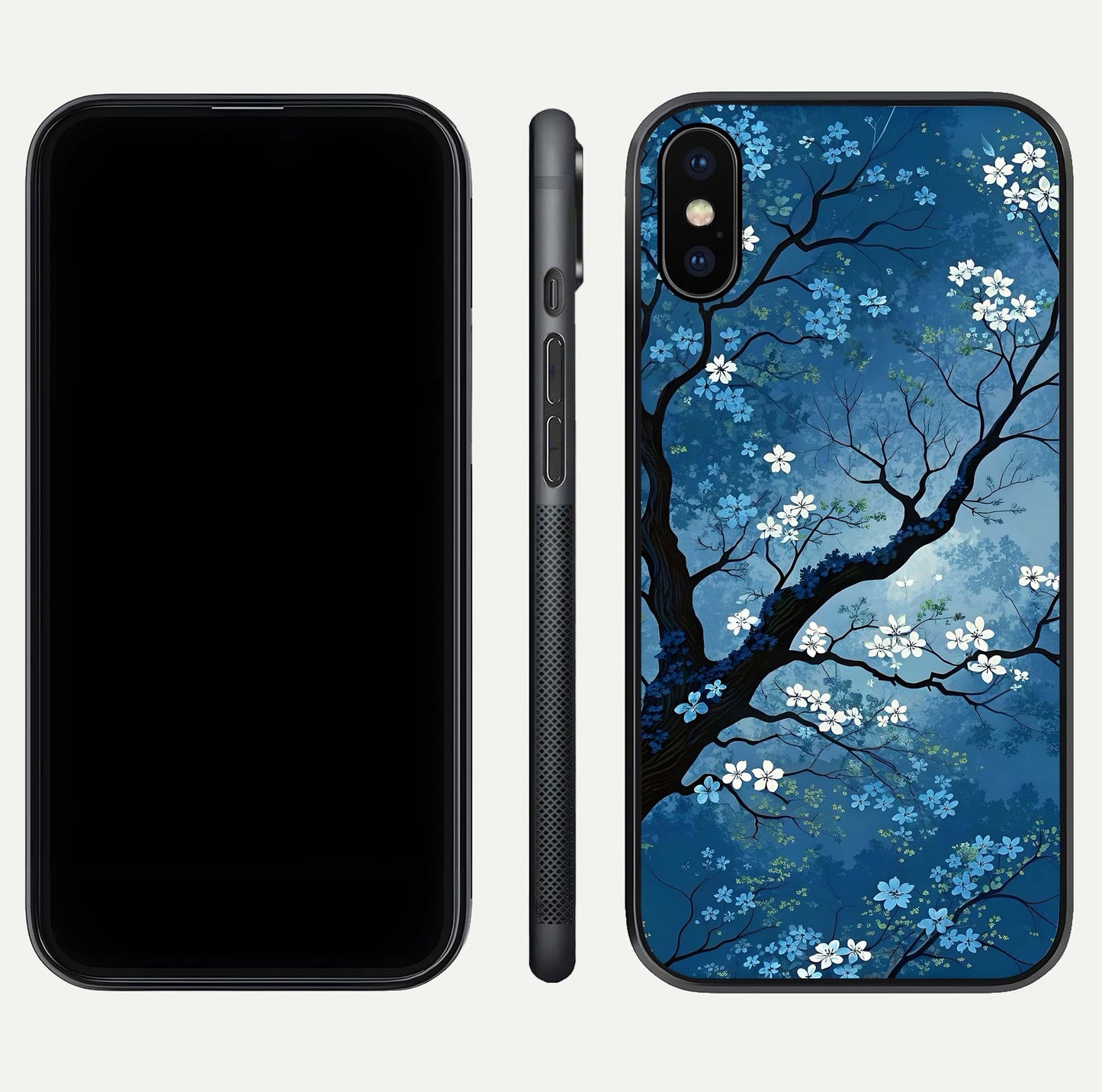 Blue Tree Serenity Glass Case for iPhone X front-and-back layout showing gradient background and smooth edges