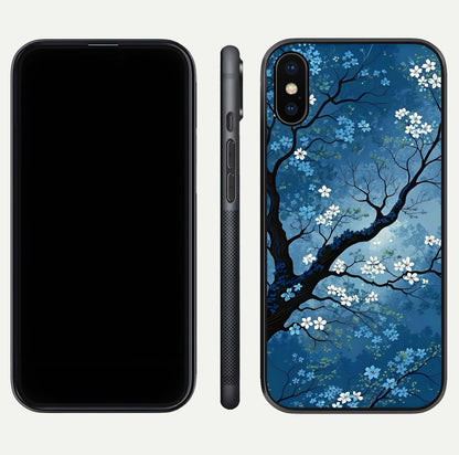 Blue Tree Serenity Glass Case for iPhone X front-and-back layout showing gradient background and smooth edges