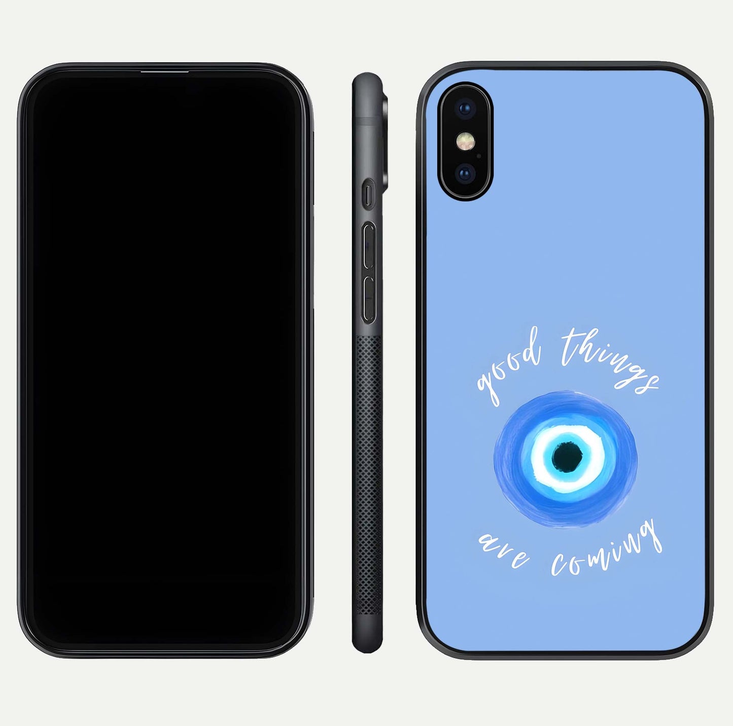 Bright Future Ahead Glass Case for iPhone X front-and-back layout showing clean font style and gloss shine