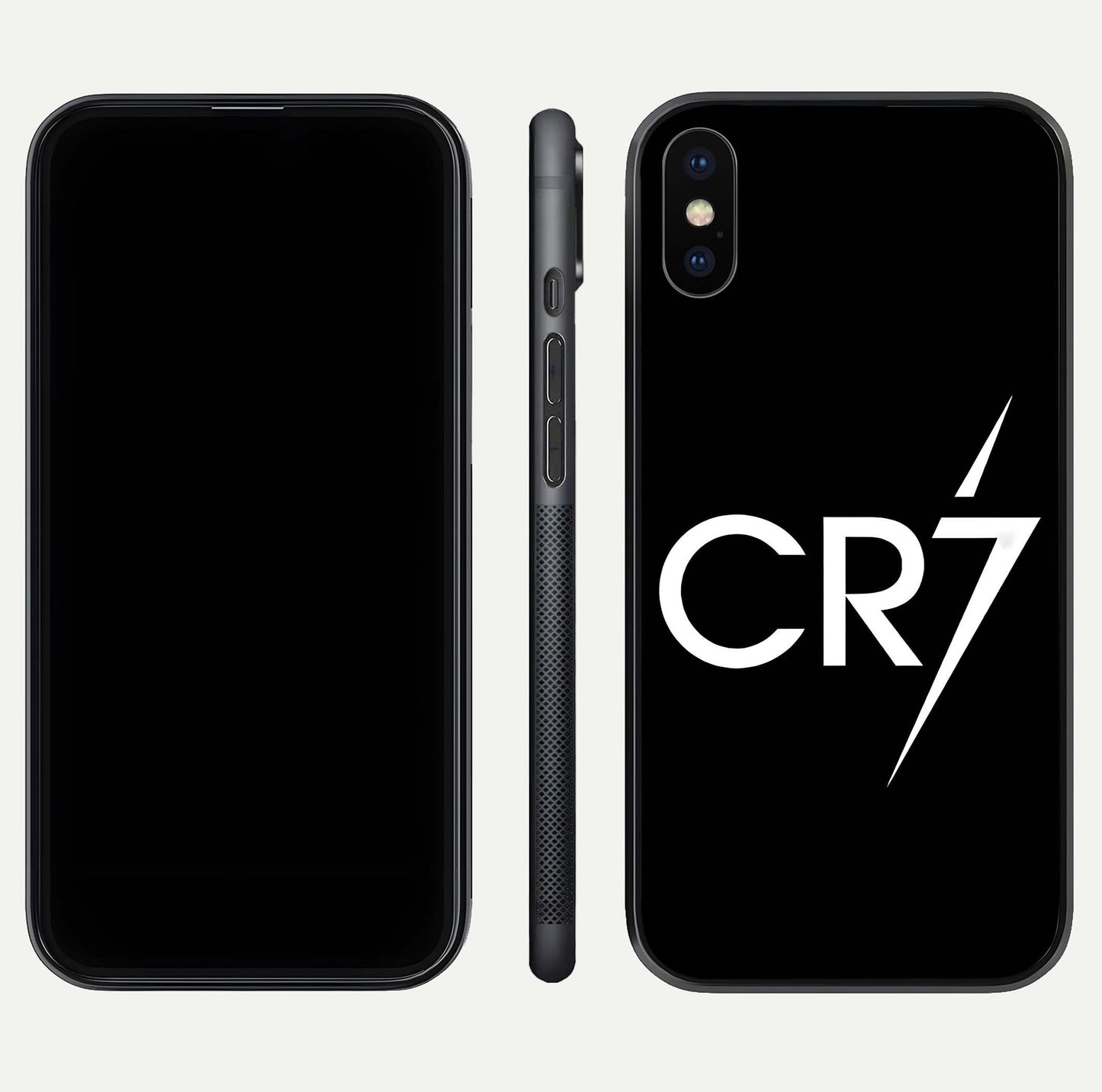 CR7 Elite Strike Glass Case for iPhone X dual-view layout showing sport tones and edge clarity