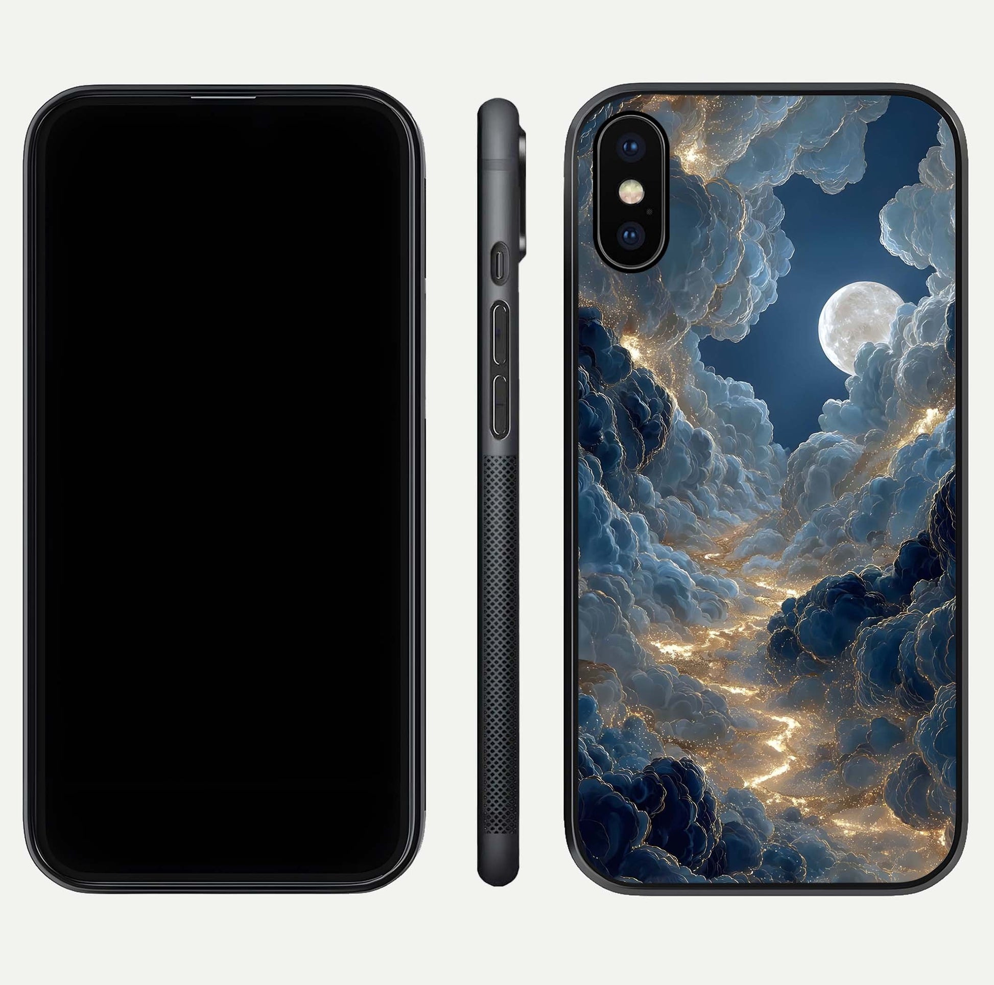 Celestial Cloud Road Glass Case for iPhone X front-and-back layout displaying balance between light and depth